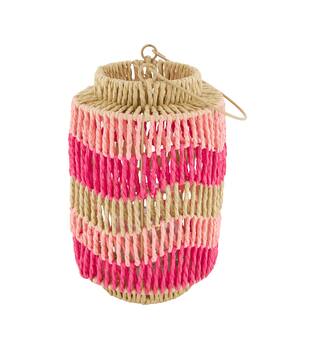 Lantern paper rope with glass 17.5x17.5x26cm