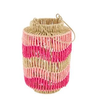 Lantern paper rope with glass 17.5x17.5x26cm - Pink