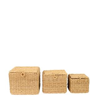 Basket square with lid seagrass 38x38x32cm  - Natural
