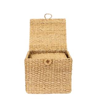 Basket square with lid seagrass 38x38x32cm  - Natural