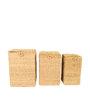 Basket square with lid seagrass 38x38x54cm  - Natural