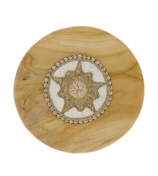 Wall art round teak wood 38x38x3cm - Natural