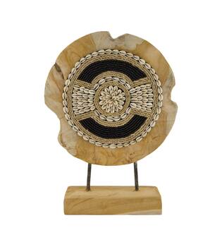 Statue round teak wood on stand 28x8x38cm - Natural