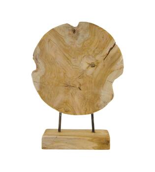 Statue round teak wood on stand 28x8x38cm - Natural
