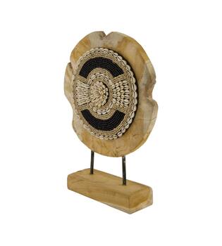 Statue round teak wood on stand 28x8x38cm - Natural