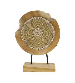 Statue round teak wood on stand 28x8x38cm - Natural