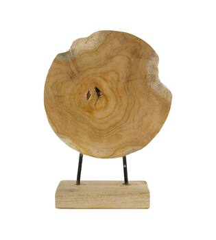 Statue round teak wood on stand 28x8x38cm - Natural