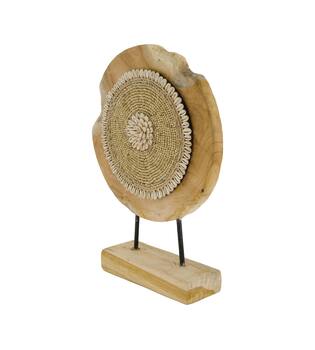 Statue round teak wood on stand 28x8x38cm - Natural