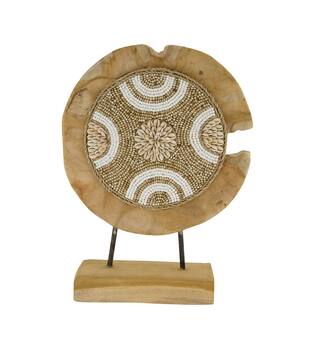 Statue round teak wood on stand 28x8x38cm - Natural