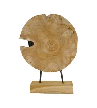 Statue round teak wood on stand 28x8x38cm - Natural