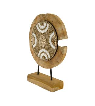 Statue round teak wood on stand 28x8x38cm - Natural