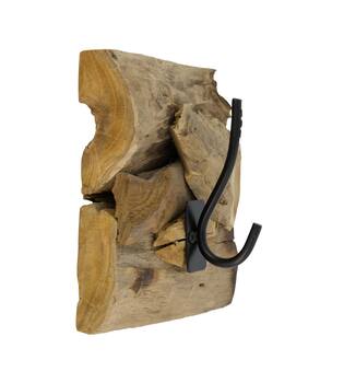 Coat rack teak wood with 1 hook 18x18x8cm