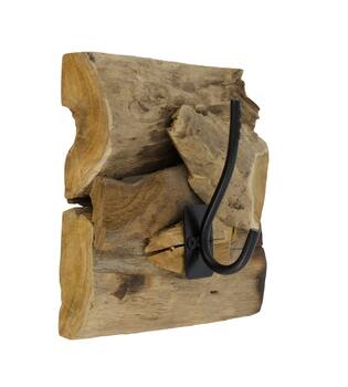 Coat rack teak wood with 1 hook 18x18x8cm