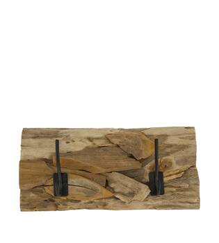 Coat rack teak wood with 2 hooks 38x18x8cm - Natural