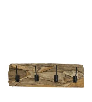 Coat rack teak wood with 4 hooks 58x18x8cm - Natural