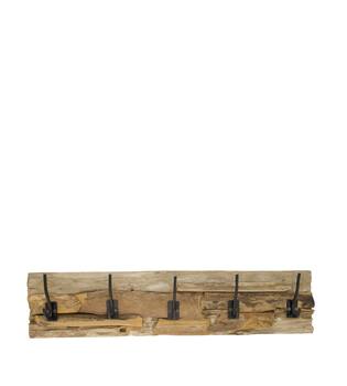 Coat rack teak wood with 5 hooks 78x18x8cm - Natural