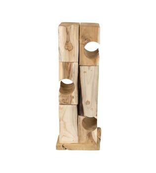 Winebottle holder teak wood on feet 18x18x58cm - Natural
