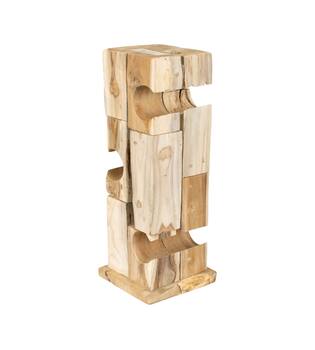 Winebottle holder teak wood on feet 18x18x58cm - Natural