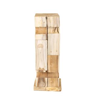 Winebottle holder teak wood on feet 18x18x58cm - Natural