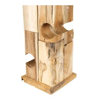 Winebottle holder teak wood on feet 18x18x58cm - Natural