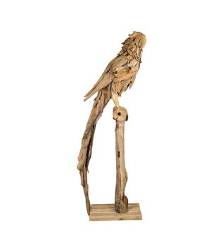 Statue parrot erosion wood on stand 55x68x230cm - Natural