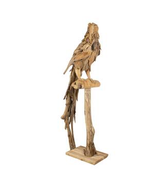 Statue parrot erosion wood on stand 55x68x230cm - Natural