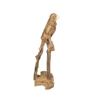 Statue parrot erosion wood on stand 53x38x120cm - Natural