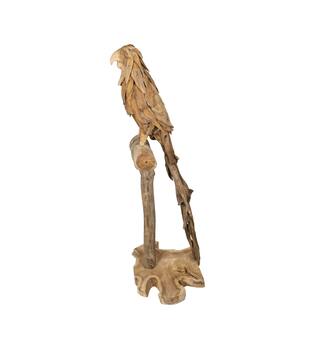 Statue parrot erosion wood on stand 53x38x120cm - Natural