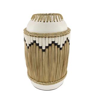 Vase woven grass and cotton terracotta 28x28x45cm - White