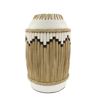 Vase woven grass and cotton terracotta 28x28x45cm - White
