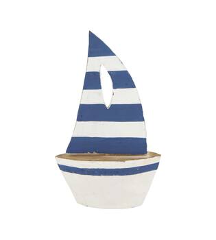 Boat albizia wood 13x5x19cm - Blue