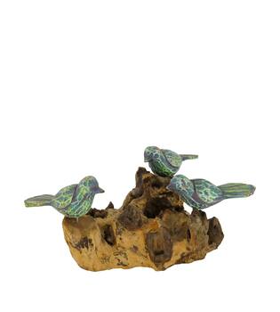 Bird on root 23x15x14cm - Green