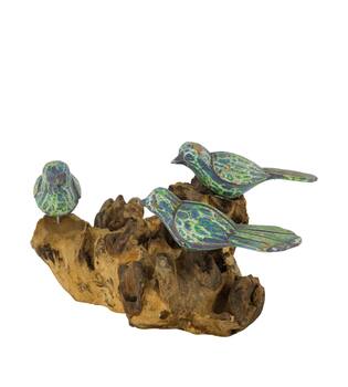 Bird on root 23x15x14cm - Green