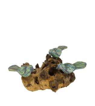 Bird on root 23x15x14cm - Green