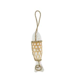 Fish albizia wood with hanger 38x12x8cm - White
