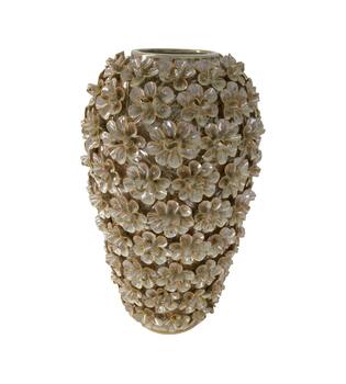 Vase with flowers ceramic 27x27x43cm - White