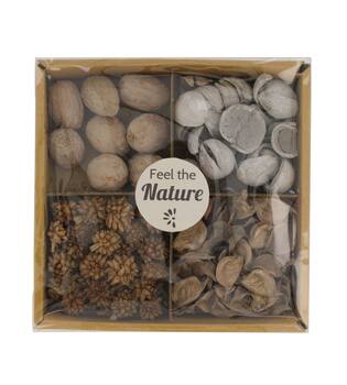 Exotic mix potpourri cotton pod tray nature 18.5x18.5x4cm