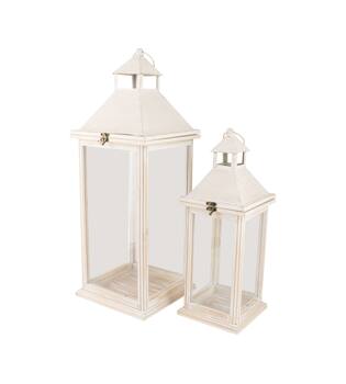 Lantern fir wood with metal with glass 25.5x25.5x67.5cm S2 - Natural