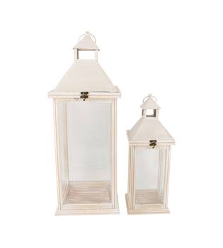 Lantern fir wood with metal with glass 25.5x25.5x67.5cm S2 - Natural