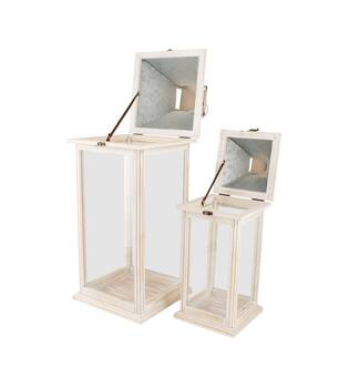 Lantern fir wood with metal with glass 25.5x25.5x67.5cm S/2