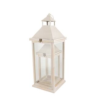 Lantern fir wood with metal with glass 25.5x25.5x67.5cm S/2