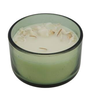 Candle ocean  sea breeze scent wax with glass 13x13x7.5cm - Green