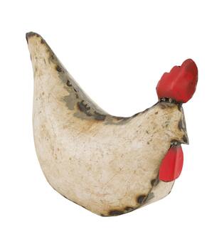 Statue chicken metal 37x13x25cm - White