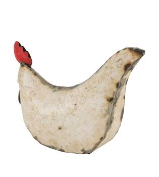 Statue chicken metal 37x13x25cm - White