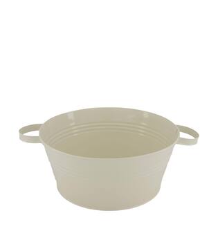 Bowl round metal with handle 37x28x12.5cm - Cream