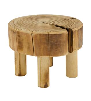 Tray round reclaimed wood on feet 18x18x14cm - Natural
