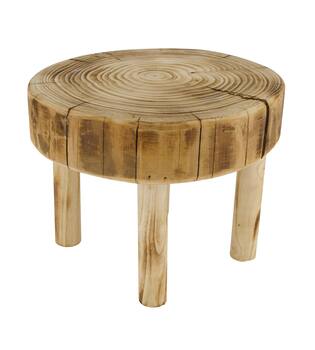 Tray round reclaimed wood on feet 25x25x20cm - Natural