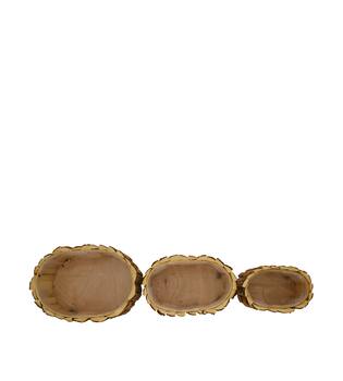 Planter oval fir wood with plastic 33x24x11cm S/3