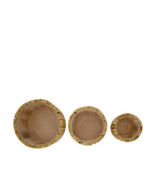 Planter round reclaimed wood with plastic 26x26x12.5cm S/3