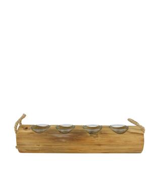 Tealight holder fir wood with glass 52x11.5x11.5cm - Natural